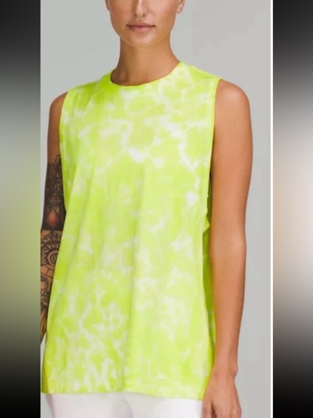 Lululemon All Yours Pima Cotton neon yellow tie dye tank top 8